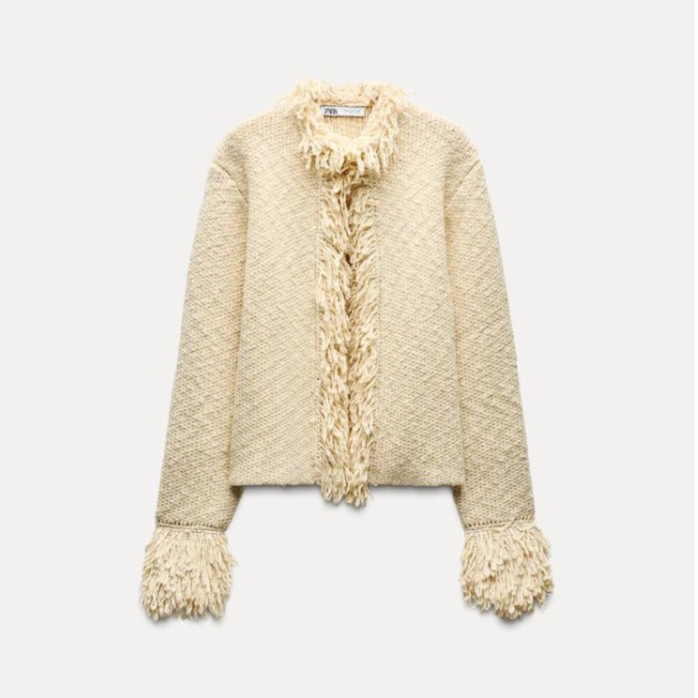 Zara - Fringed Knit Jacket - Size S - Picture 4 of 9